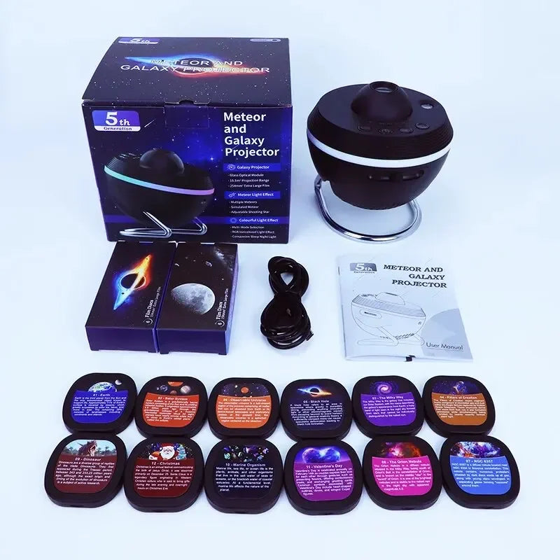 Galaxy Star Projector Night Light 12-in-1 Planetarium & Meteor Projector Rotary Space Ball USB Powered for Kids