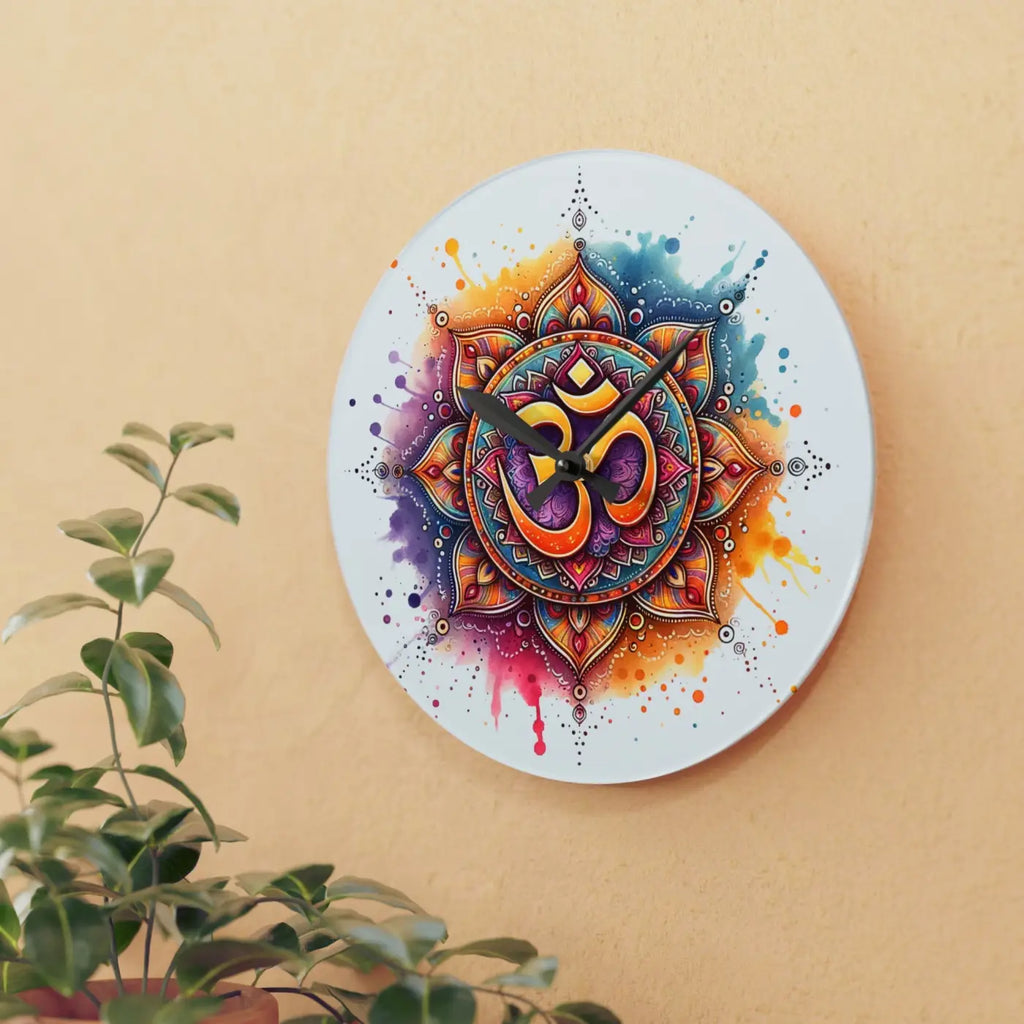 Radiant Aum Wall Clock - Acrylic Spiritual Decor - Dipaliz