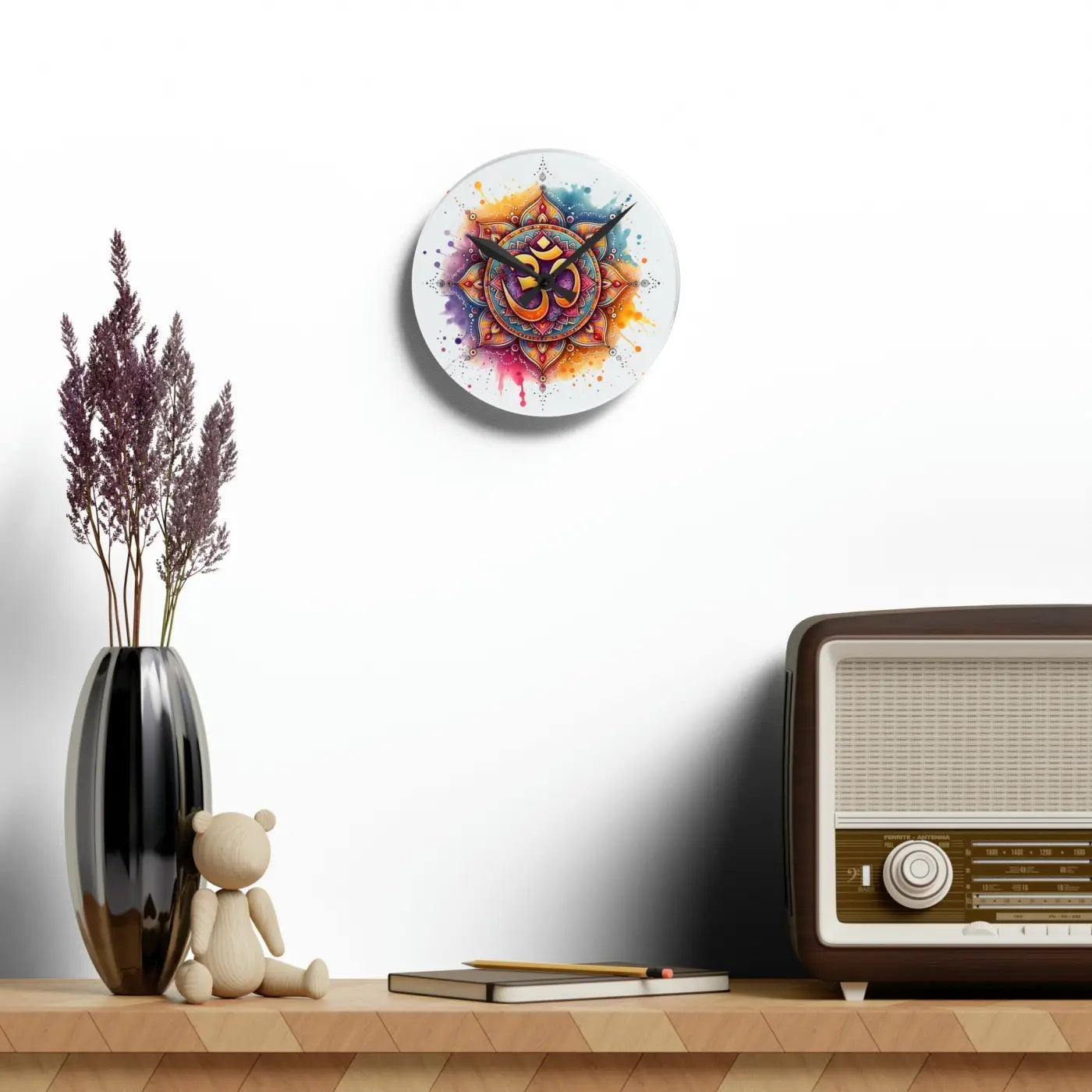 Radiant Aum Wall Clock - Acrylic Spiritual Decor - Dipaliz