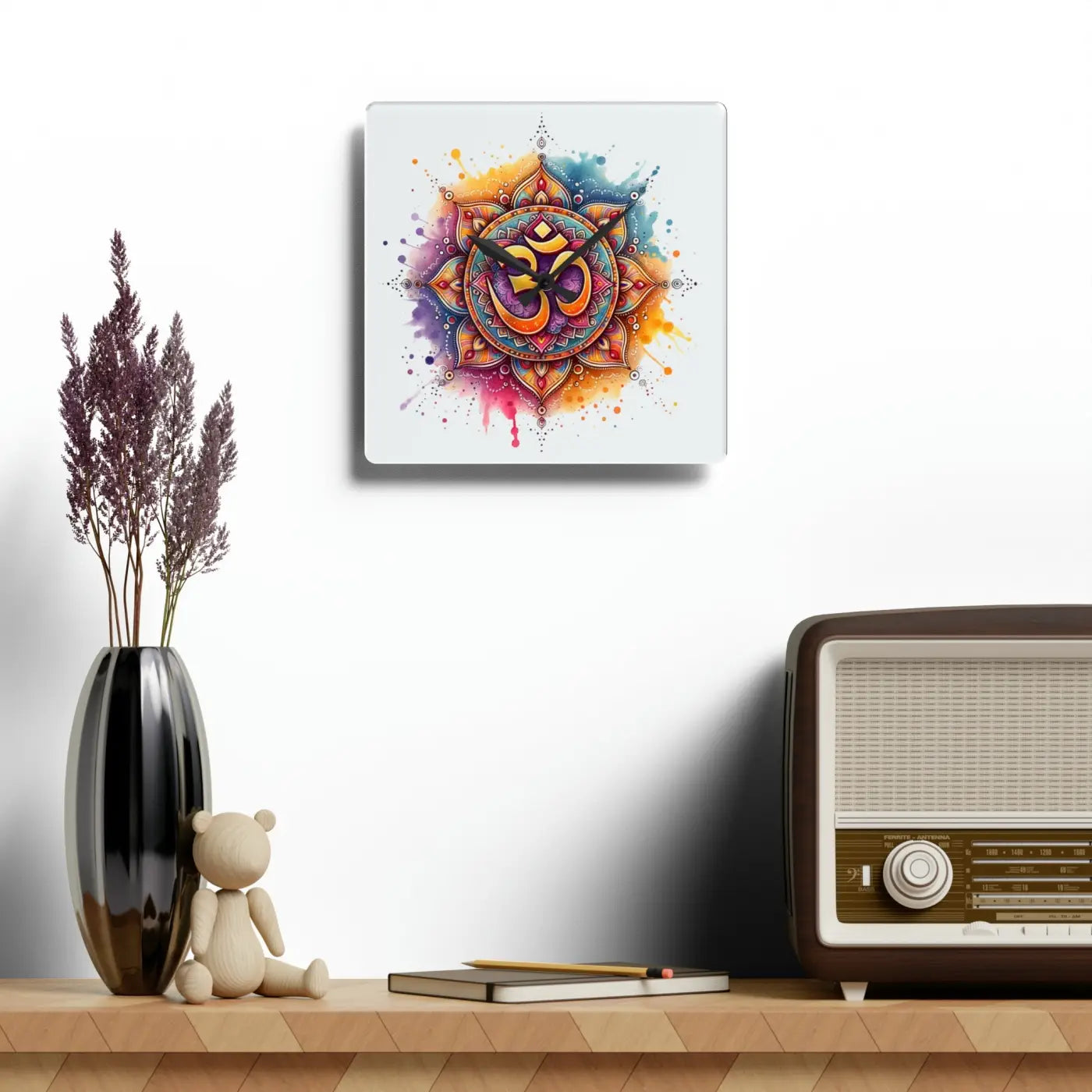 Radiant Aum Wall Clock - Acrylic Spiritual Decor - Dipaliz