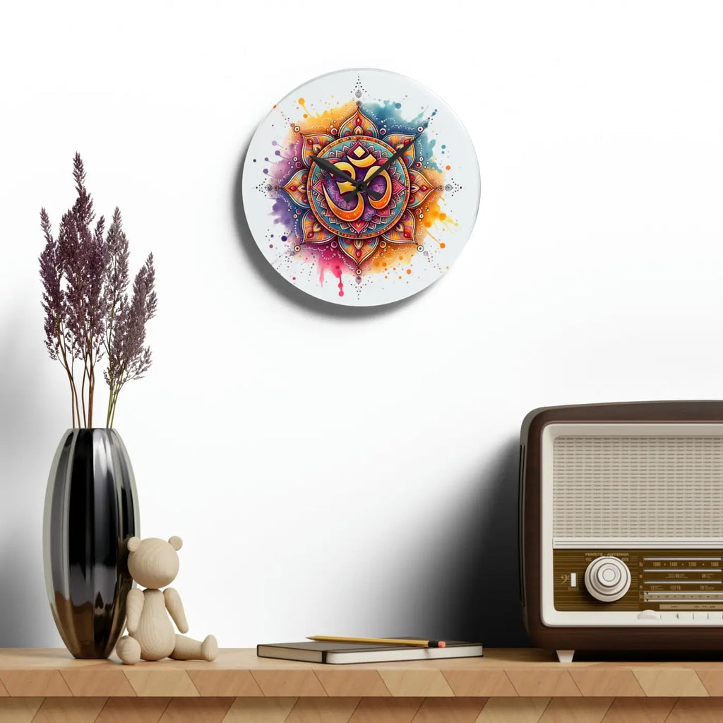 Radiant Aum Wall Clock - Acrylic Spiritual Decor - Dipaliz
