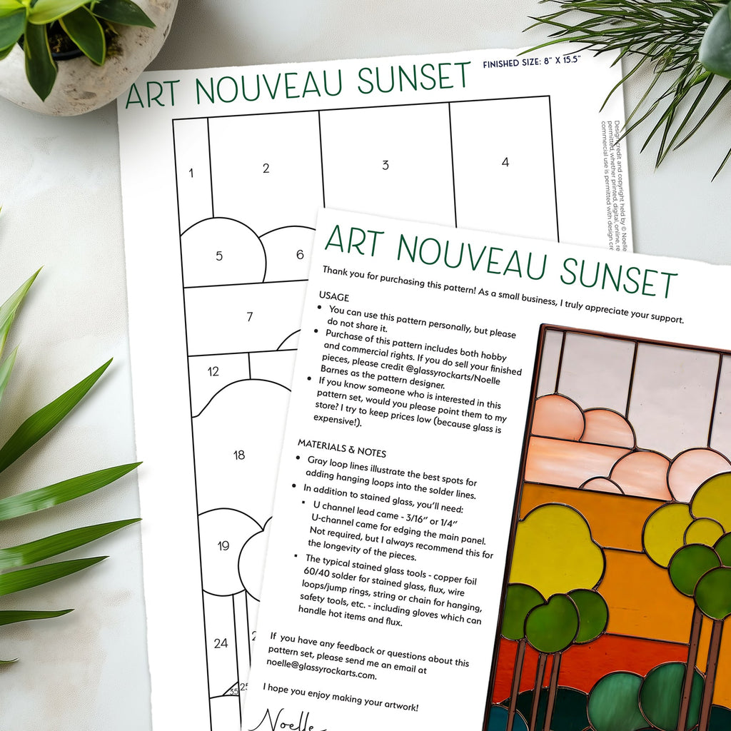 Art Nouveau Sunset Stained Glass Pattern PDF & PNG